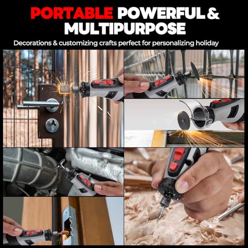 Image of Rotary Tool - 8V Cordless Rotary Tool w 2 Shield Attachments & Suitcase, 3.0Ah Battery Keyless Chuck 5-Speed Power Rotary Tools, 106 Rotary Tool Kit Accessories for Wood Grinding Cutting DIY Crafting