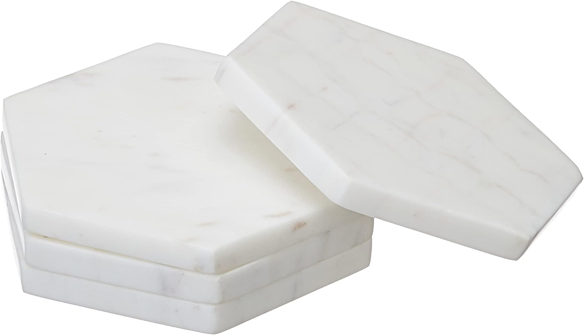 EHC Set of 4 Solid Hexagonal Modern Luxury White Marble Drink Coasters, Gift for Every Occasion, Great Home and Dining Room Décor, Home Bar & Kitchen Accessories for Glasses, Cups, Mugs, Beer, Wine