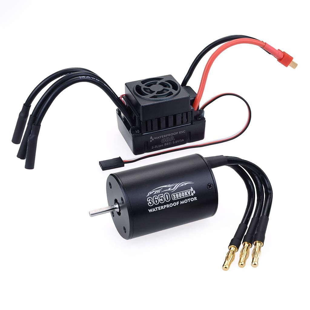 Bürstenloser Motor 3650 3900KV mit 60A ESC Set Wasserdicht Staubdicht Antriebssystem mit Überhitzungsschutz für 1/10 RC Auto LKW Buggy Truggy Tourenwagen Ersatzteile