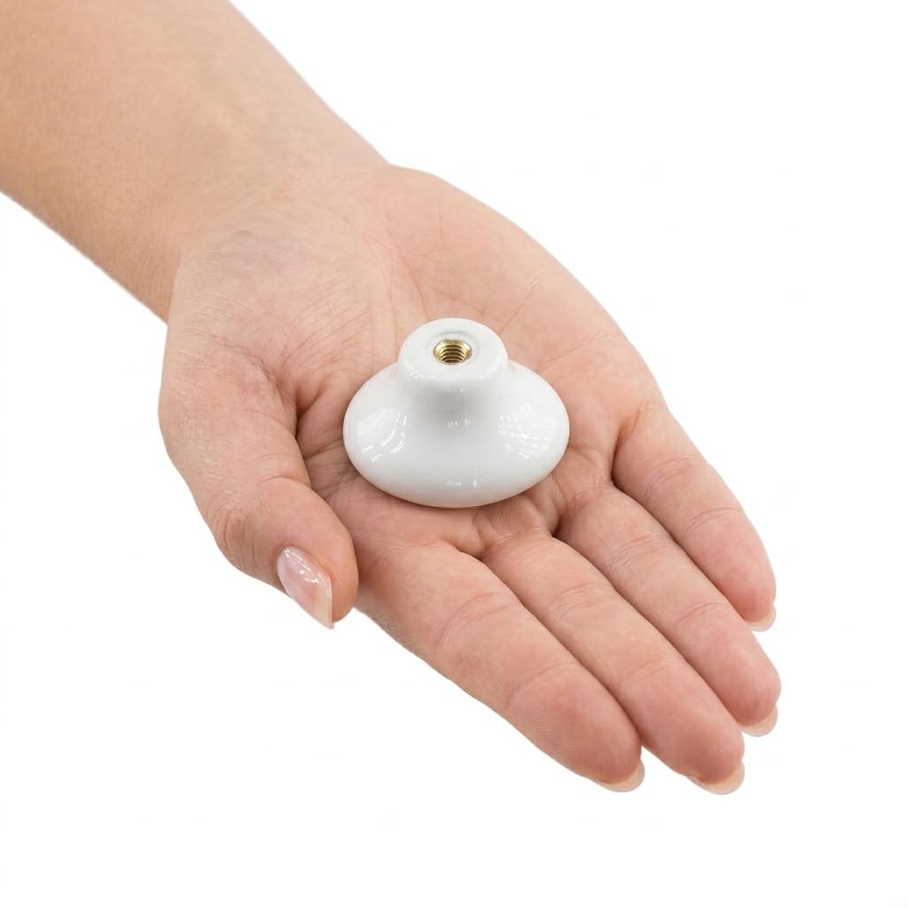 (1 Adet) Egg Oval Porselen Yuvarlak Beyaz Renk Kulp Mobilya Gardrop Dolabı Kapak Kulpu Çekmece Kulbu