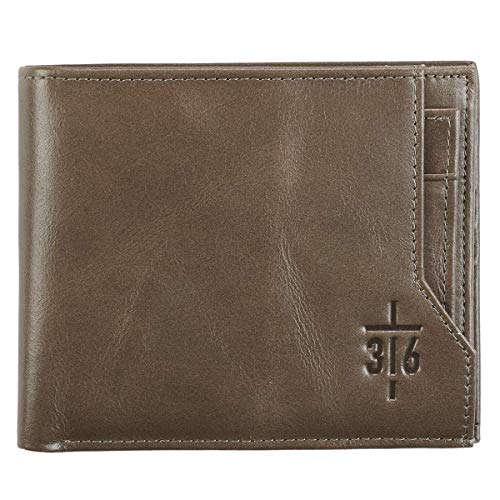 Christian Art Gifts Genuine Leather Wallet for Men | 3:16 Cross  John 3:16 Bible Verse | Quality Classic Taupe Leather Bifold Wallet | Christian Gifts for Men