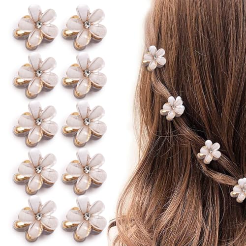 Pinza Flor Pelo, Pequeña Pinza Horquilla, Mini Pinzas Pelo, Pinzas Pelo Niña, Clips Pelo Mujer, Adornos Pelo, Para Vida Cotidiana, Fiestas, Bodas, Cumpleaños (10 piezas, Flores Blancas)