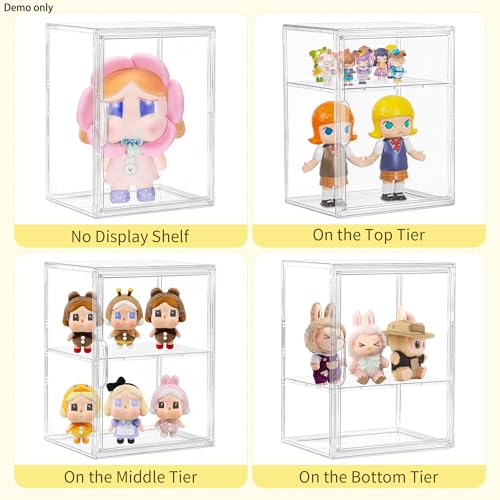 Image of Acrylic Display Case with Removable Shelf, 2 Tier Clear Plastic Stackable Storage Bins with Magnetic Lids, Figure Display Case for Collectibles Cosmetic Acrylic Box, 4 Pack