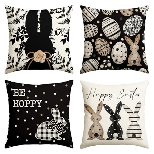 Housse de coussin de canapé 45x45 taie d'oreiller décorative œufs de lapin Happy Easter