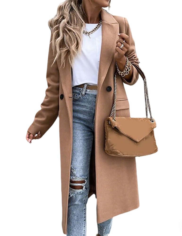 Womens Long Wool Coats Fall Winter Notch Lapel Dressy Peacoat Jackets-image-25