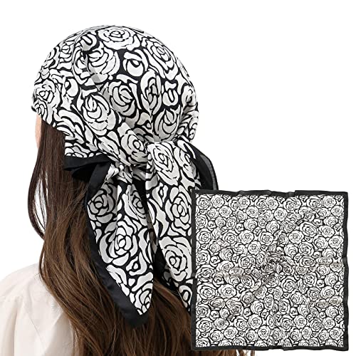 RIIQIICHY Women Head Hair Scarf Like Satin Silk Scarf Sleeping Hair Wrapping Night 27.5" White/Black