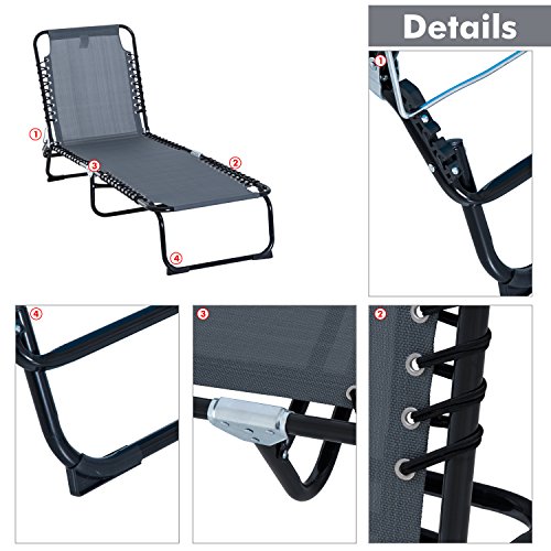 Review For Outsunny 3 Position Reclining Beach Chair Chaise Lounge Folding Chair With Comfort Ergonomic Design Grey