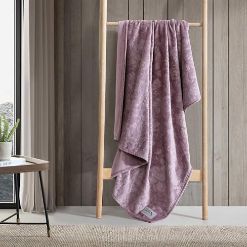 Image of Eddie Bauer - Throw Blanket, Ultra-Soft & Embossed Plush Bedding, Blanket for Couch & Bed (Woodblock Floral Purple, 50 inch x 70 inch)