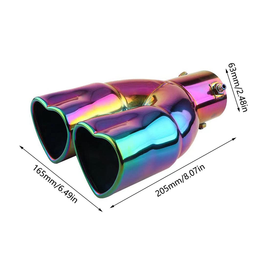Embout Échappement Universel Coeur Acier Inoxydable Double Tuyau Queue Silencieux Voiture (Rose Droit)