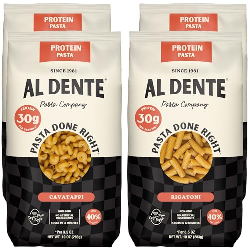 Al Dente Protein Pasta Cavatappi & Rigatoni – 30g High Protein in 3.5oz Serving, Lower Carb, High...
