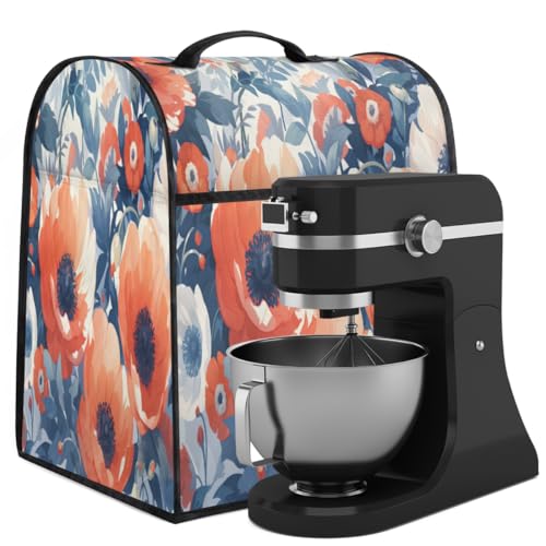 Coffee Maker Cover Watercolor Poppy Kitchen Appliance Covers Small Appliance Covers Blender Cover Juicer Cover Dust Covers for Kitchen Appliances with Top Handle and Pockets,Washable,B720