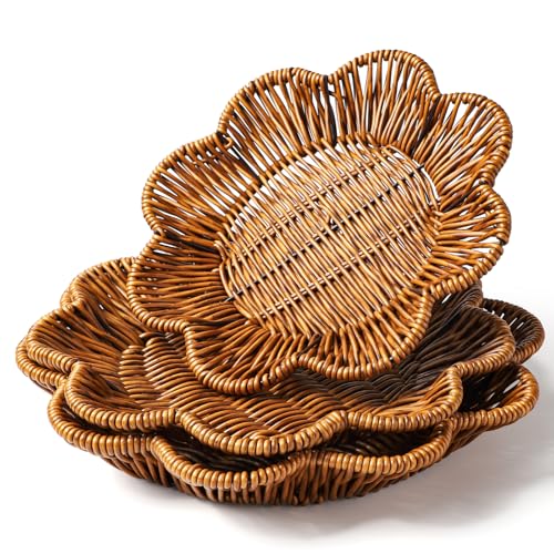 3 Pcs Wicker Bread Basket - Vintage Food Basket for Serving, Snack Storage...
