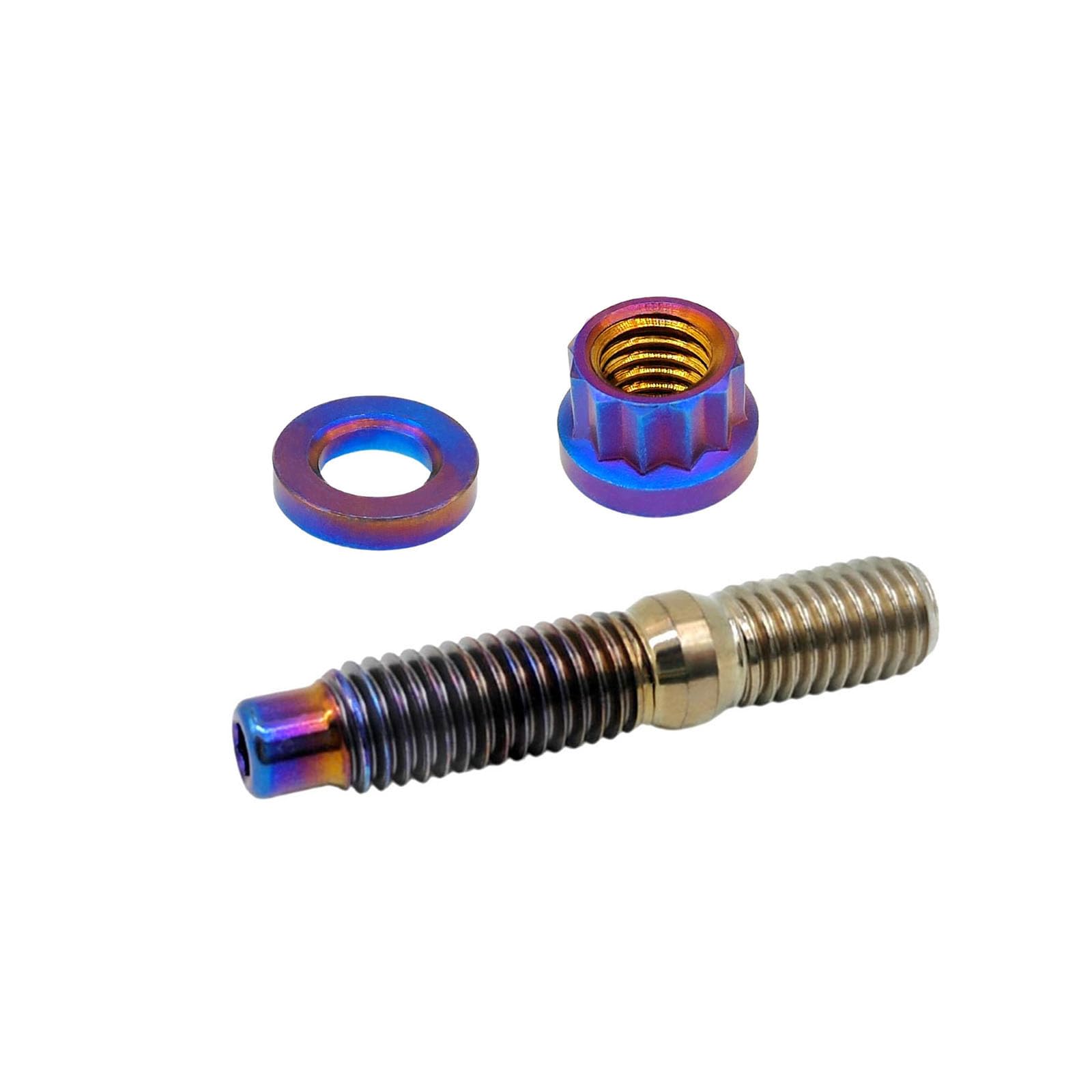 RISON-Titanium 6 Set Titan Auspuffkrümmer Stehbolzen Kit M8x1.25x65mm, GR5 Titan Ansaugung Auspuff Bolzen und Muttern Kit, Krümmerstehbolzen passend für Ford, Honda (Gebrannt Blau)