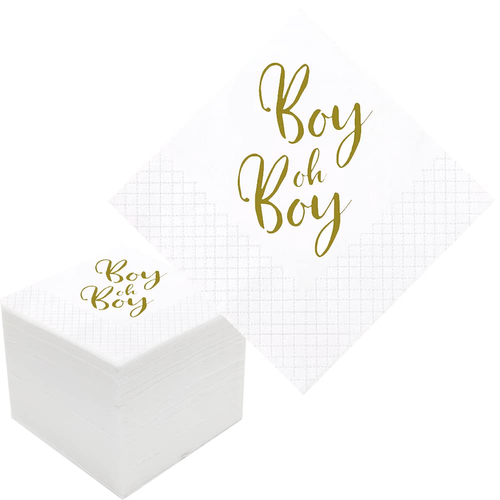 Geloar Boy Baby Shower Napkins, 100 Pack Gold Disposable Paper Cocktail Beverage Napkins for Baby Shower Welcome Party Decorations | 2-Ply, 5x5 Inches