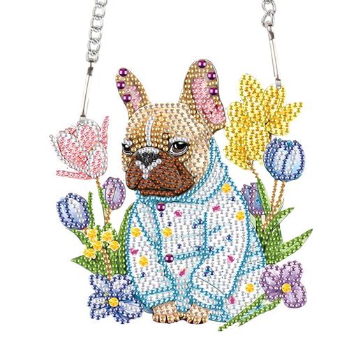 Image of AiYuanzsh Animal Dog Diamond Art Painting Kits Hanging Pendant, Flower Diamond Art Hanging Sign DIY Special Shaped Crystal Ornaments for Home Decor Gift