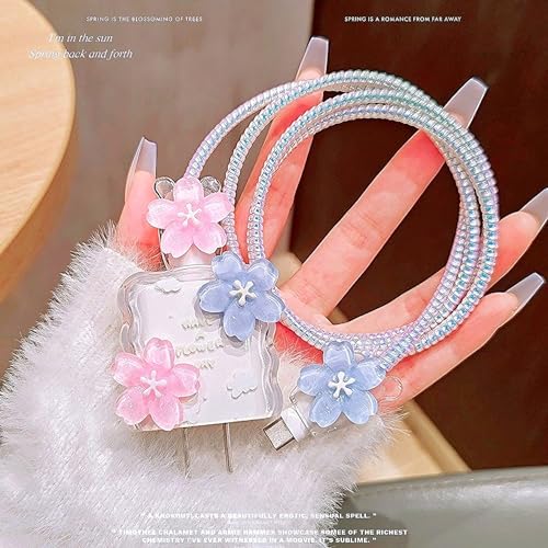 Protector de cargador de flores para iPhone y funda floral 3D de cable USB 6
