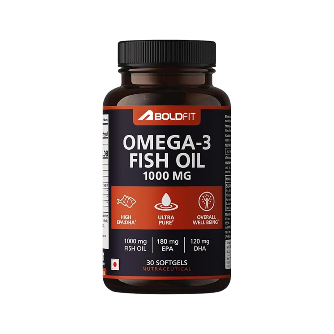 Boldfit Salmon Fish Oil Omega 3 Capsule 1000mg For Men And Women, Health Supplement (180 Mg Epa & 120 Mg Dha) For Immunity Bone & Joint Support, 30 Count