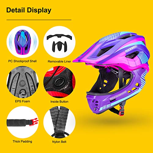 ROCKBROS Kids Full Face Bike Helmet Lightweight Detachable MTB Helmet - image 5