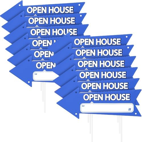 Pancartes Fléchées "Open House" Jaune Avec Piquets - Double Face, 16 X 5 Pouces - Lot
