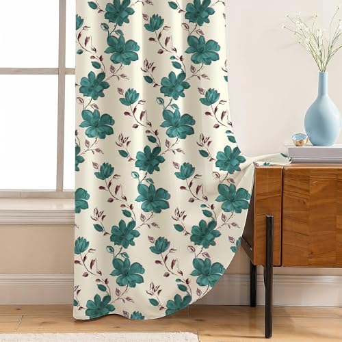 Image of LINENWALAS Printed Blackout Curtains for 10 Feet Long Door | Set of 2 | Digital Printed Floral Drapes | Thermal Insulated, Room Darkening Panels with Grommet Hanging for Living Room (Teal Bloom)