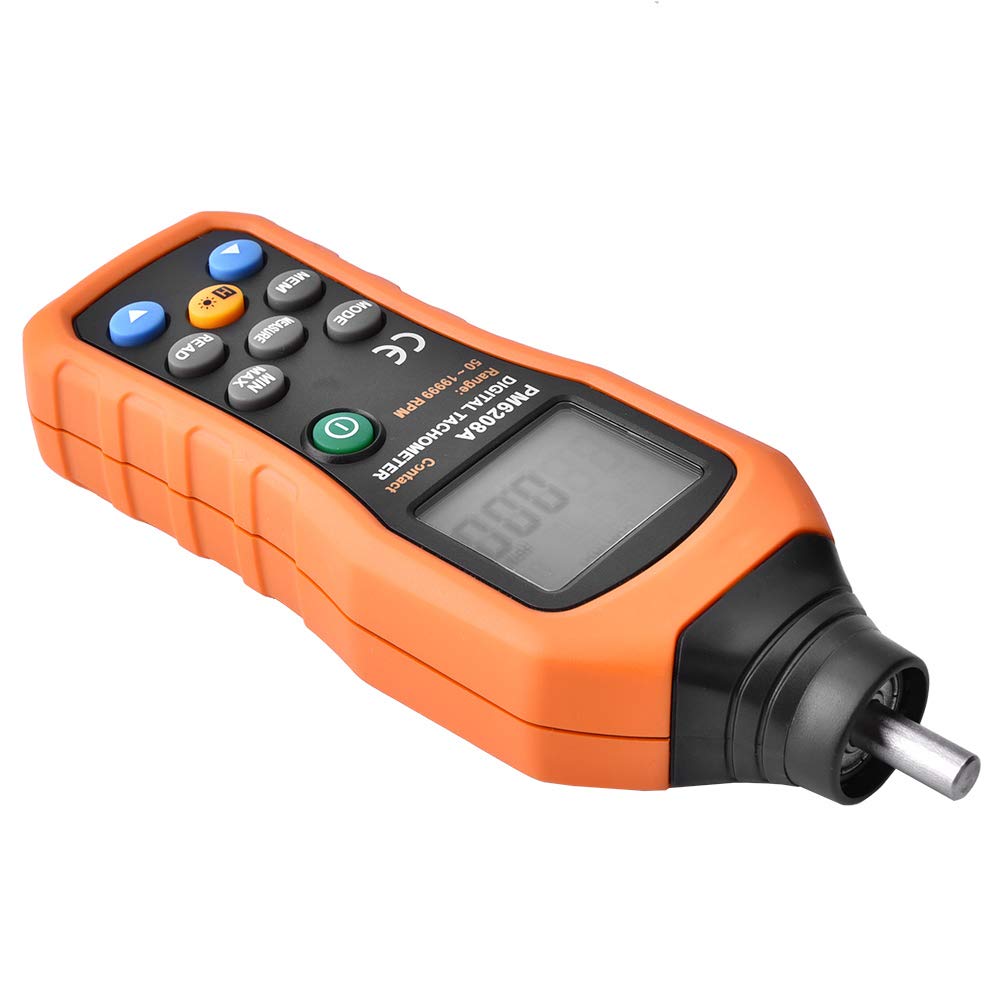 PEAKMETER PM6208A Tacómetro digital contacto Medidor velocidad motor Probador 50RPM - 19999RPM Pantalla LCD