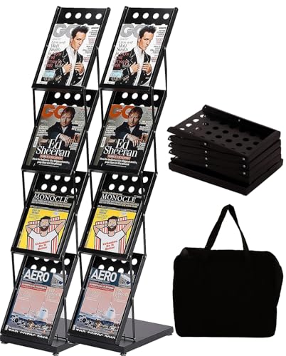 VALORACIÓN Dos juegosFolleto Revista Catálogo Literatura Display Literatura, Estante de catálogo de literatura con bolsa de transporte, soporte de revista plegable para oficina tienda minorista y