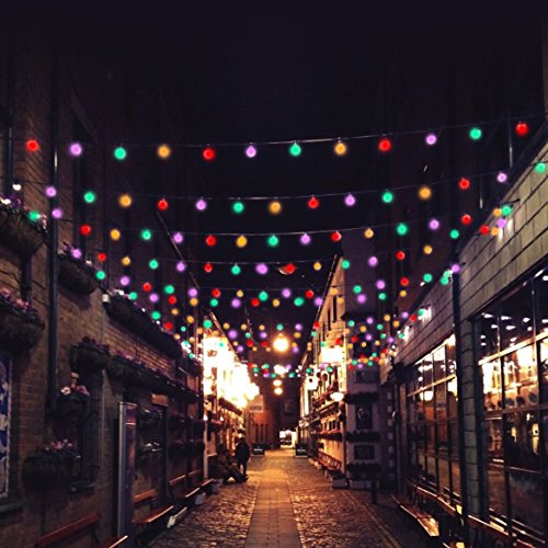 32 Foot Long Heavy Duty Globe String Light Featuring 10 Pearl White Bulbs, Each Emitting Red, Green, Blue Color from 5 Warm White LEDs