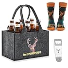 SATINIOR Bier Geschenke für Jäger 24 x 15 x 15 cm Waidmannsheil mit Hirschkopf Männerhandtasche aus Extra Dickem Filz mit 6 Fächern und Socken Flaschenöffner Flaschenträger für Geburtstag Weihnachten