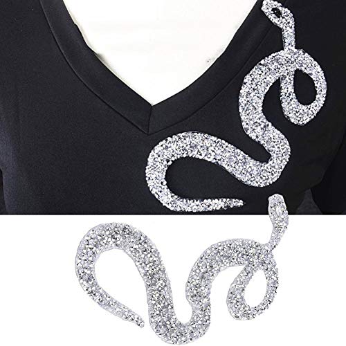 5PCS Rhinestones Applique Snake-Shaped Rhinestones Trim Ribbon Hot Fix DIY Clothing Accessories for Clothes Garments Bags Wedding Dress Belt(Silver)