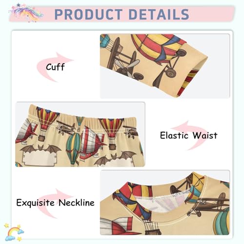 Pajama Sets Long Sleeve Airships Balloons and Bats Flying Soft Comfy Sleepwear 2 Piece PJS 3-8T4