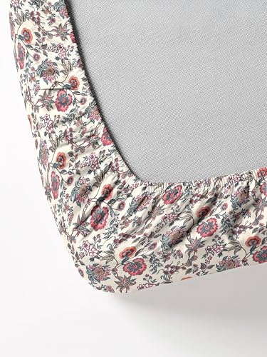Image of RD TREND Presents Luxurious Glace Cotton Super Soft 210 TC 360 Elastic Fitted Bedsheets Single Bed Size (72 x 48 x 8 Inch) with 1 Pillow Cover Size (28 x18), Color- Beige, Floral