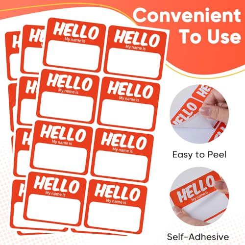 Image of 256 Pcs Name Tags Sticker 3 inchx2.5 inch Hello My Name is Stickers, Orange-red Name Labels Adhesive Identification Name Badges for School, Office, Meeting, Family Parties, Mailing