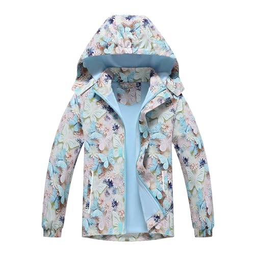 Image of MGEOY Boys Girls Rain Jacket Lightweight Waterproof Hooded Fleece Lined Raincoat Windbreakers for Kids