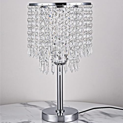 Charocean Lampada da Comodino in Cristallo di Vetro, Lampada da Tavolo in Cristallo, Lampada da Tavolo per la Casa, Paralume Rotondo E27, Lampada da Comodino per Camera da Letto, Soggiorno, Camera