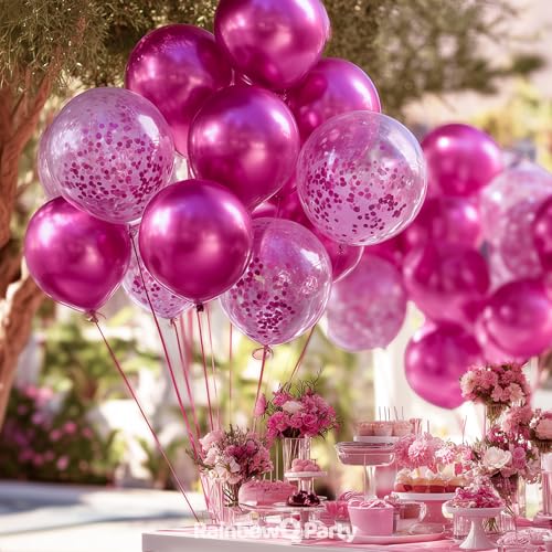 Image of RainbowQ Metallic Hot Pink Balloons: 55Pcs 12 inch Chrome Fucsia Confetti Party Shiny Balloon Helium Latex Balloon for Birthday Anniversary Wedding Decoration