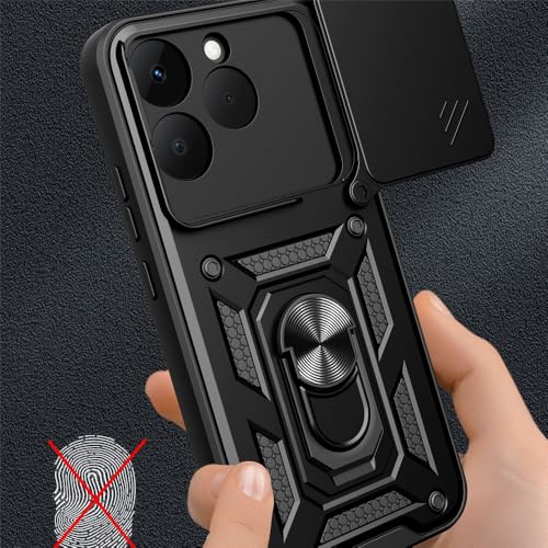Image of Heavy Duty Back Case Cover for Realme 15T 5G, Shockproof Realme 15T Back Cover, Ring Case with Kickstand and Camera Protection Shutter - Black
