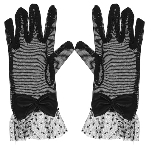 LUOZZY Women's Elegant Lace Gloves Wrist Length Floral Mesh for Tea Parties Weddings and Evening Events Black2