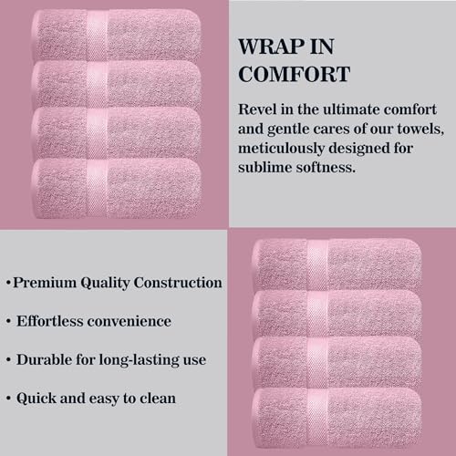 Image of Sulfar 100% Combed Cotton, Quick Drying Highly Absorbent Thick Bathroom Towels, Luxury Bath Towel Set (Pack of 4, 70 X 140 cm) - 600 GSM (Soft Berry)