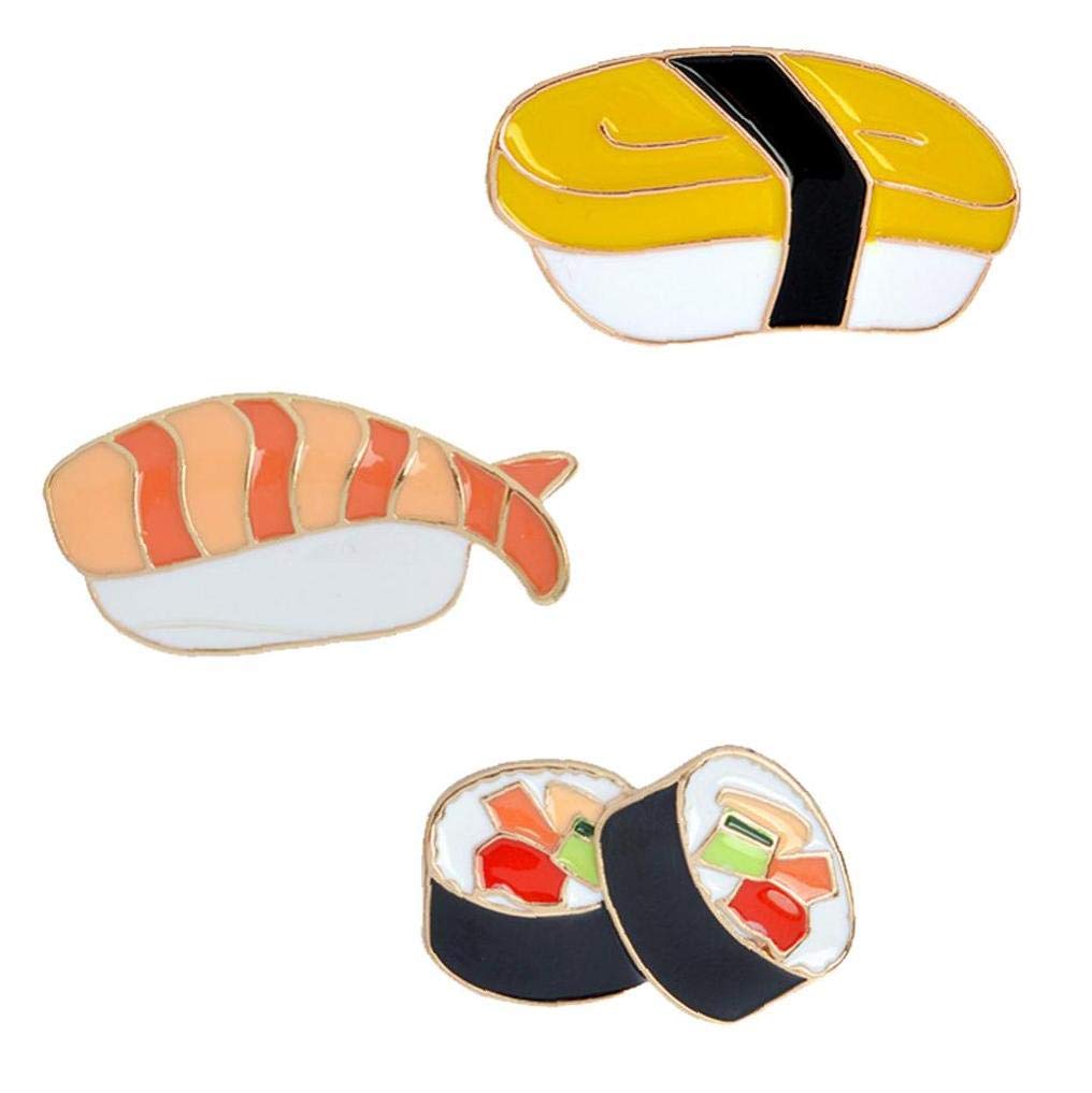 Hotaden 3 Pcs/set Sushi Brooches Scarf Cloak Shawl Clasp Alloy Collar Pin Accessory for Coat Dress Decor Jewelry