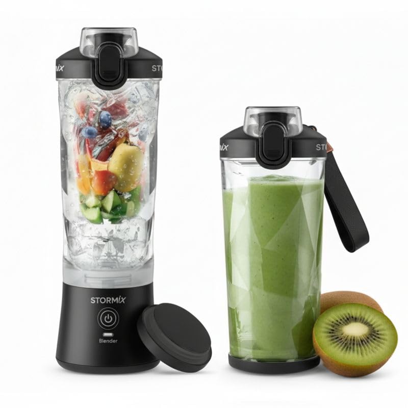 STORMIX BLENDER – Blender Portable Sans Fil – 6 Lames Acier Inoxydable – 150W Puissant & Rapide – Smoothies, Shakers, Glace Pilée – 600ml – USB-C Rechargeable – Auto-Nettoyage – Design Élégant