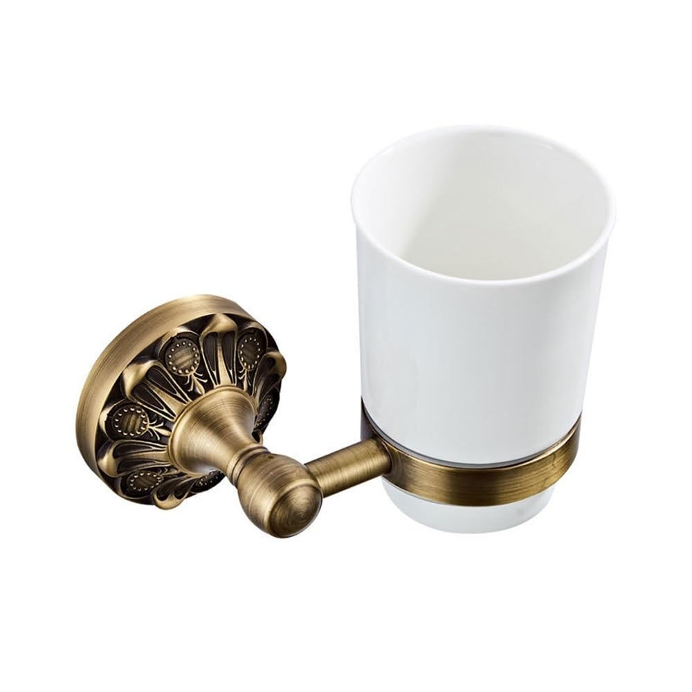 Haoxueli Tumble Holder For Retro Decoration Users Antique Brass Wall Mounted Bathroom Hardware Set Towel Rack Tissue Holder Hook And Cup For Neat Toiletries Storage(Tumble Holder)
