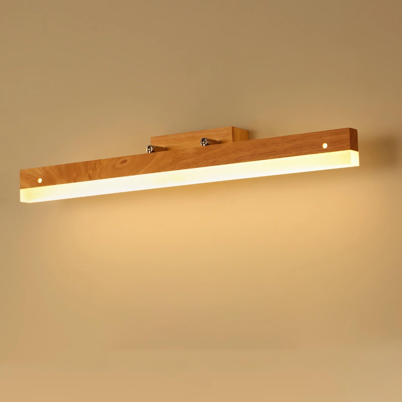Spiegellampe Badezimmer LED Wandleuchte Lineare Holz Modern Minimalistisch Spiegelleuchte Wandlampe für Toilette Bad Schlafzimmer Flur Lampe Acryl Leuchte (Holzfarbe, Länge 40cm, Warmweiß 3000K)
