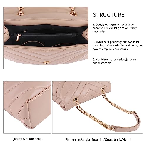 Image of Quilted Crossbody Bag for Women, Soft Vegan Chevron Purses, Trendy Shoulder Handbags with Flap