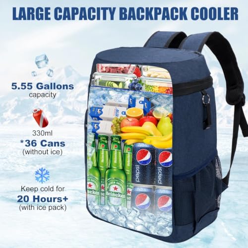 Image of Backpack Cooler Insulated Leakproof, Soft Cooler for Outdoor Camping Hiking | 7.5x13x18in, leakproof liner, waterproof oxford, multi pockets, wine opener, for camping hiking picnic fishing