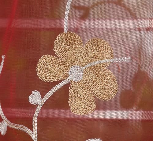 Image of Homefab India Embroidery Floral Net Transparent Sheer Curtain - 7X4 Feet, Door Curtains, Maroon, Pack of 1 Pc