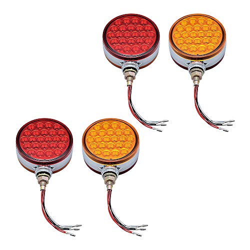 Astra Depot 4pcs Round Double Face 48 LED Pedestal Fender Red Stop Tail Brake Light + Amber Turn Signal Parking Lamp