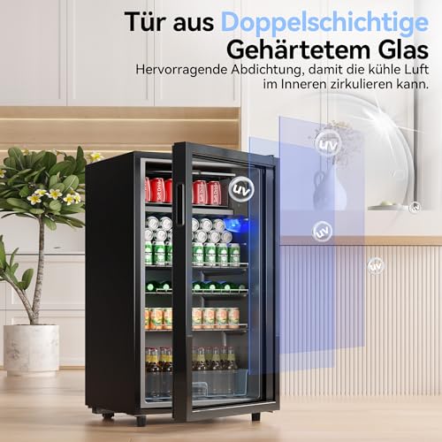 Professional Wine Cellar, Small 85L Beverage Refrigerator, Mini Fridge with 5-Level Temperature Regulation, Internal LED Lighting, 3 Adjustable Shelves、 - immagine 3