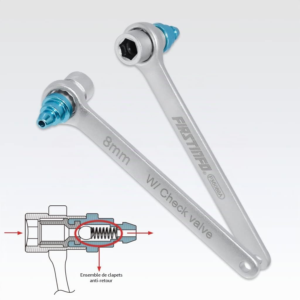 FIRSTINFO F35086A | Clé de Purge de Frein 8 mm avec Clapet Antiretour | Douille 6 Pans pour Moto et Voiture