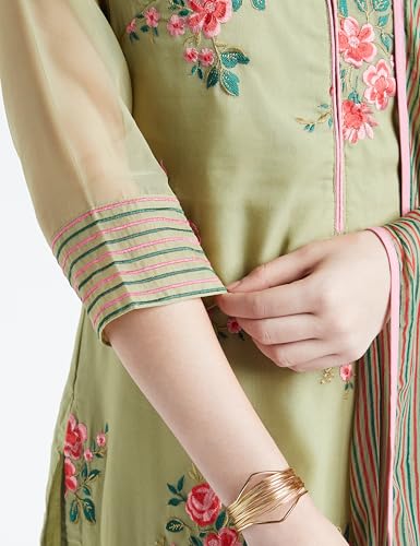 Image of BIBA Women Art Silk Straight Solid Suit Set