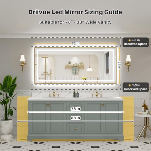 Image of 72x32 Inch LED Bathroom Mirror with Gold Frame, Backlit & Front Lit, Lighted Wall Mirrors for Bathroom Vanity, Touch Screen Dimmable, Anti-Fog, Memory Function, HD Tempered Glass, Shatter-Proof